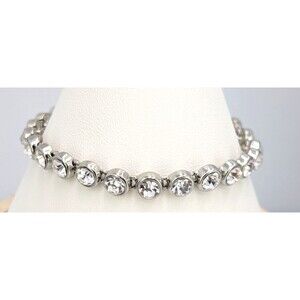 Premier Designs Clear Rhinestone Bolo Bracelet Silver Tone Adjustable 22 Stone